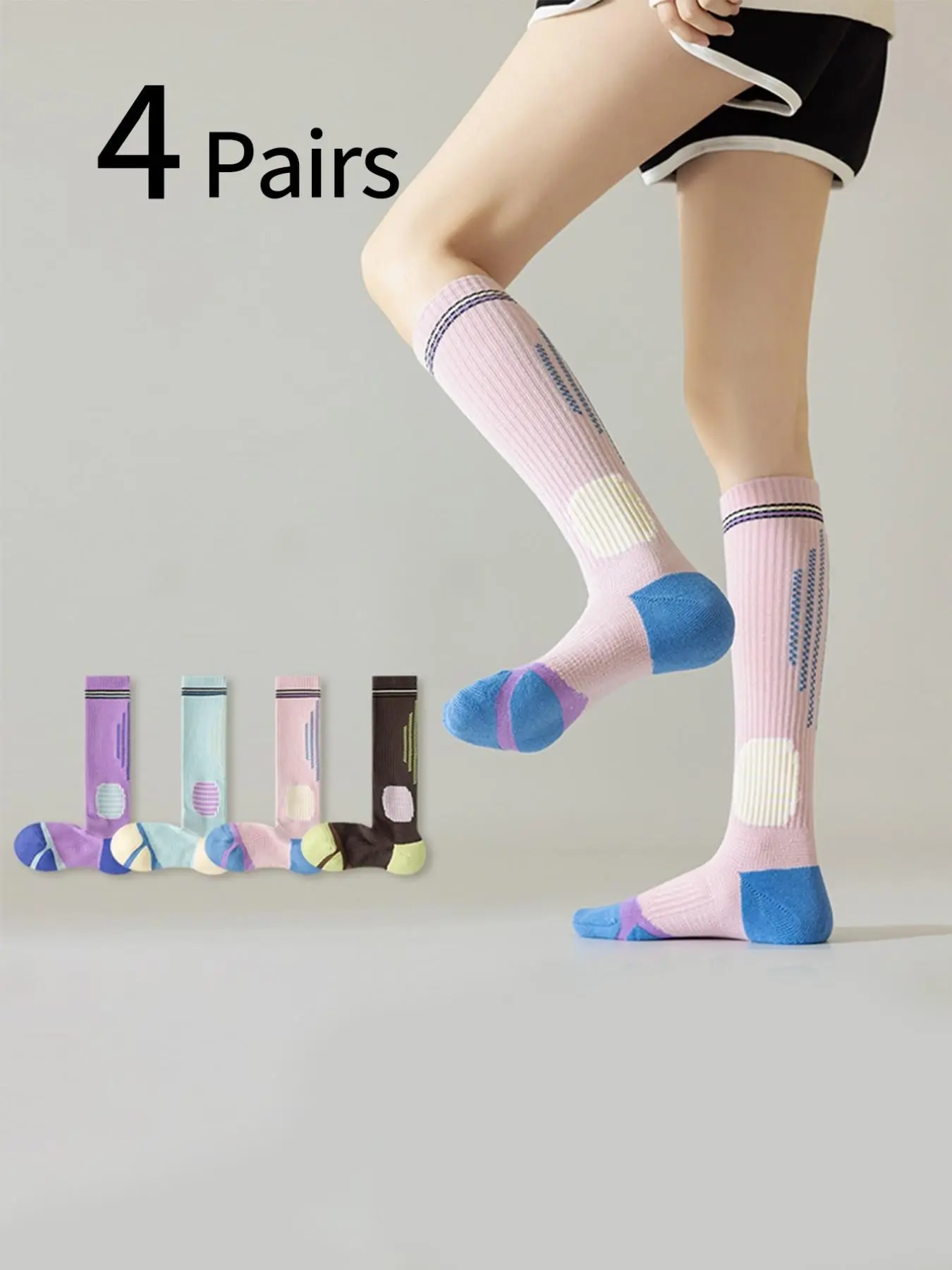 Yoga & Fitness Center - 4 Pairs Women's Sporty Compression Socks,