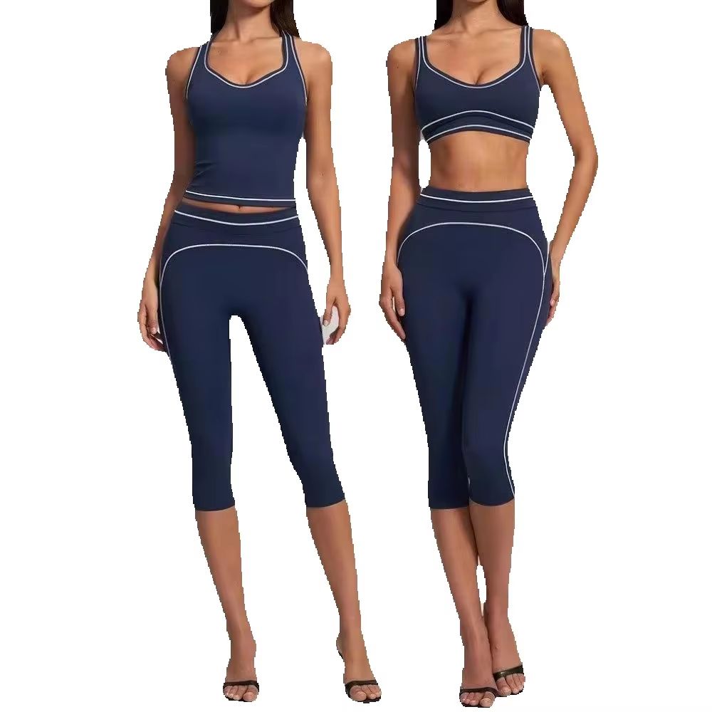Yoga Fitness Class - Women Contrast Stitch Racerback 2 Piece